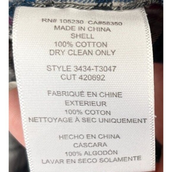 Joie Top Women's Size Large Blue Purple Plaid 100% Cotton Button Up - Picture 6 of 6